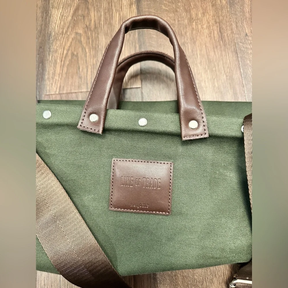 Canvas Weekender Bag LINE OF TRADE Olive Green Canvas Leather Trim - NWOT